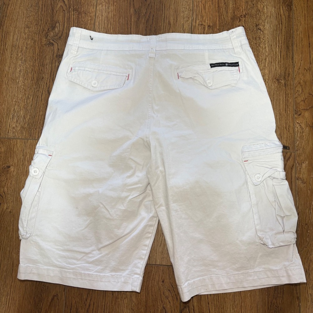 Beverly Hills Polo Club White Cargo Shorts Mens 34 Stretch Cotton Utility Baggy - Picture 10 of 11